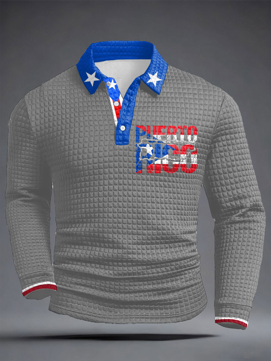 Men's Puerto Rico Art Printed Casual Tops